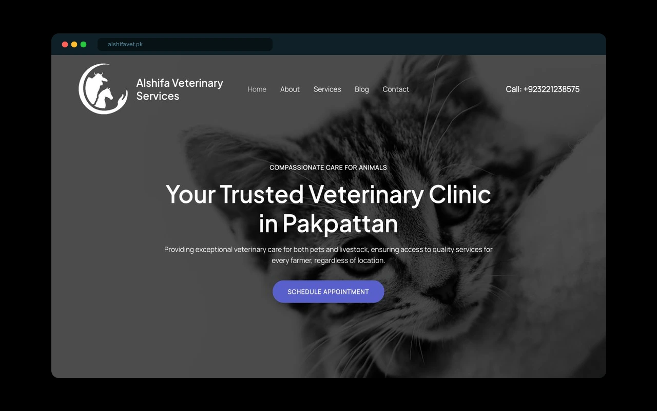 Alshifa Veterinary Services website